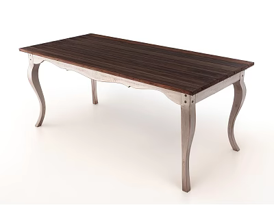 Elegant Coffee Table with Dark Brown Wooden Top and Curved Silver Metal Legs Design 3d model
