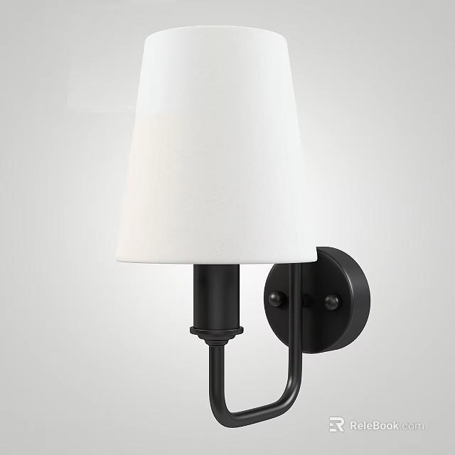 Modern White Fabric Shade Black Wall Sconce With Minimalist Mounted Design 3d model 