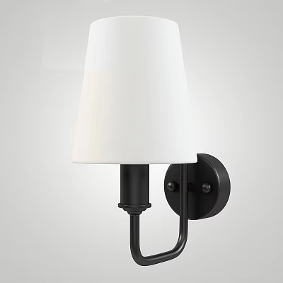Modern White Fabric Shade Black Wall Sconce With Minimalist Mounted Design 3d model