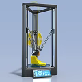 3D Printer Office Appliance With Black Frame Yellow Filament Green Platform And Digital