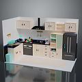 Modern Kitchen Interior Design With Cabinets Range Hood Refrigerator Oven And Countertop