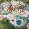 Colorful Playground Equipment With Rhino Shaped Climbing Structure And Circular Design Elements