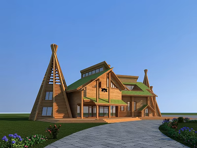 Modern Wooden House Villa 3d model