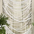Elegant Wedding Decoration With White Drapes Hanging Ornaments Green Plants And Flowers