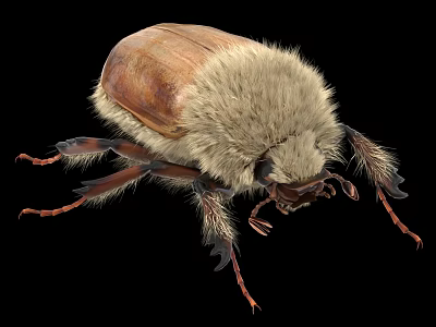 Flying Animal Fuzzy Brown Beetle 3D Rendered Close-up with Detailed Legs and Fine Hairs 3d model