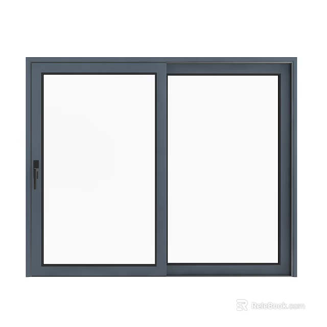 Modern Double Panel Sliding Door With Dark Frame And Transparent Glass 3d model 