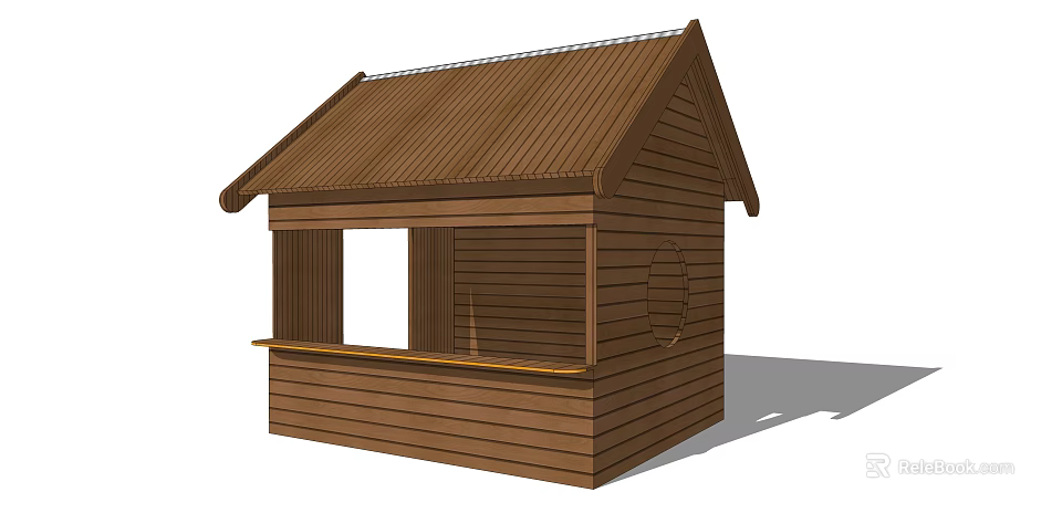 Small Wooden Kiosk Exterior With Brown Roof Window And Counter Design 3d model 