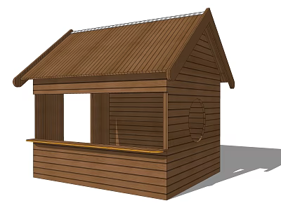 Small Wooden Kiosk Exterior With Brown Roof Window And Counter Design 3d model