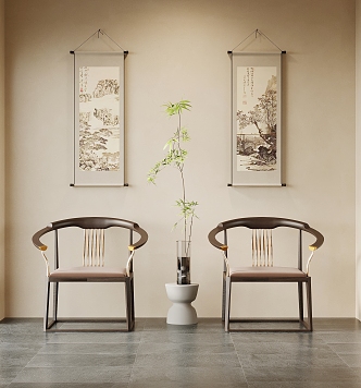 New Chinese Style Chair Single Chair Side Decorative Hanging Painting 3d model