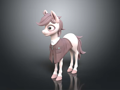 Cartoon Style Pink And White Pony Sculpture 3D Modeled With Brown Cloak 3d model
