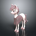 Cartoon Style Pink And White Pony Sculpture 3D Modeled With Brown Cloak