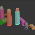 Weapon Bullets Featuring Various Colors Copper Gray Orange Tips and Different Designs Arranged on Surface 3d model