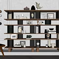 Modern Bookshelf With Layered Shelves Books Decorative Items And Potted Plant