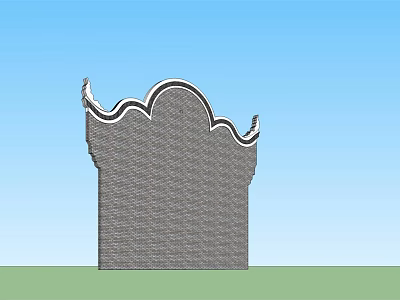 Gray Textured Building Exterior Wall With Ornate Curved Top Design Against Blue Sky Green Grass 3d model