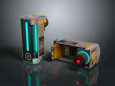 Modern Household Appliances With Vertical Blue Strip Light And Open Case Red Circular Light 3d model