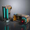 Modern Household Appliances With Vertical Blue Strip Light And Open Case Red Circular Light