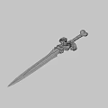 Fantasy Roleplay Ornate Sword With Detailed Skull Design And Green Golden Patterns