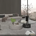 Modern Living Room Sofa and Coffee Table Set with Pillows Green Plants and Accent Chair