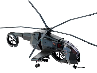 Black Futuristic Helicopter With Multiple Rotors Cockpit And Landing Gear Design 3d model