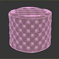 Round Brown Leather Tufted Ottoman with Diamond Stitch Pattern for Living Room