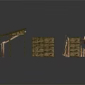 Ancient Wooden Building Simple Construction Frames With Roof And Wall Components 3d model