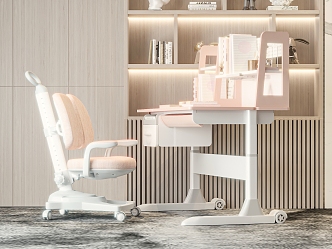 Modern Study Children's Desk and Chair Bookcase Decorative Ornaments 3d model