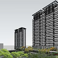 Modern High Rise Residential Buildings With Greenery And Community Facilities