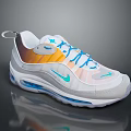Stylish Sports Sneakers With White Blue Orange Gradient Design Air Cushion And Blue Laces