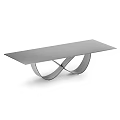Modern Rectangular Marble Dining Tables With Unique Curved Crossed Metal Bases For Home Dining Rooms