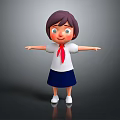 Cute 3D Girl Character With Purple Hair Blue Eyes Red Tie And Open Arms Standing