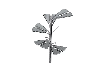 Outdoor Tree Shaped LED Lights With Multiple Lamp Heads Modern Design For Street Park Illumination 3d model