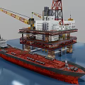 Operational Marine Industrial Equipment With Offshore Drilling Platform And Oil Tanker