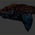 Vibrant Mythical Monster Head Sculpture With Red Blue Details And Sharp Orange Teeth