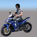 Person Wearing Black Helmet Riding Blue Motorcycle Under Clear Blue Sky On Gray Ground