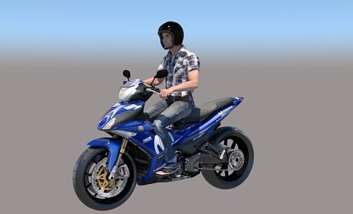 Young man motorcyclist who drives a motorcycle exciter an exciter 3d model