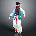 3D Stylized Anime Character With Black Hair Red Mask Blue White Coat And Red Shoes
