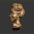 Golden Sculpted Bust With Intricate Hairstyle And Smiling Face On Dark Background