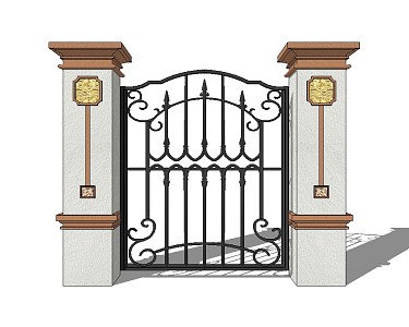 European-style gate wrung iron door lamp outdoor 3d model