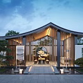 Traditional Courtyard Garden with Wooden Structures Water Features Lush Greenery and Stone Pathway