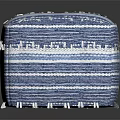 Blue and White Woven Striped Ottoman With Tassel Trim Ethnic Style Home Decor