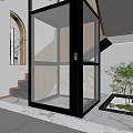 Glass Elevator in Modern Interior With Staircase Green Plant And Marble Floor