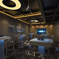 Modern Restaurant Interior Design With Open Kitchen And Comfortable Seating 3d model