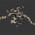 Futuristic Mechanical Creature With Multi legged Structure White Black Yellow Accents And Weaponized Appendages