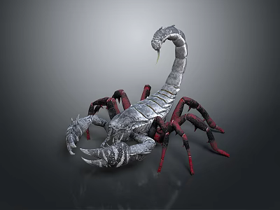 Detailed Silver Scorpion 3D Model With Red Legs On Dark Background 3d model