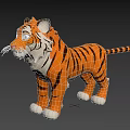 Cute Cartoon Tiger 3D Model With Orange Black Stripes White Paws And Blue Eyes