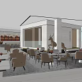 Modern Sales Office Interior With Red Sculpture Marble Floor And Property Models