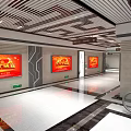 Spacious Subway Station Corridor With Red Billboards Exit Signs Shiny Floor And Modern Ceiling Design