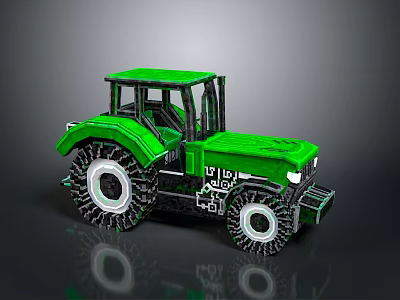 Green Tractor 3D Model With Detailed Exterior Large Wheels And Reflective Surface 3d model