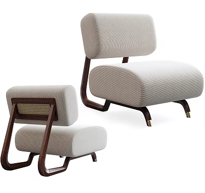 Modern Textured Fabric Single Sofa With Matching Footstool And Wooden Legs 3d model