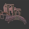 Gothic Style Architectural Elements With Stone Arches Wooden Frames And Roof Tiles